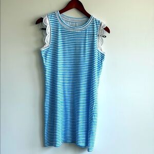 Lilly Pulitzer Zanzibar Blue White Lace Beach Happy Stripe Agee Dress XS